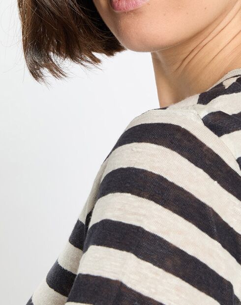 T-Shirt 100% Lin rayé marine/blanc