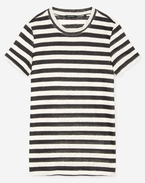T-Shirt 100% Lin rayé marine/blanc