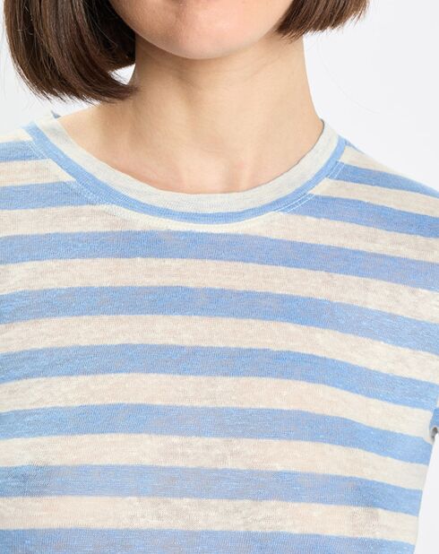 T-Shirt 100% Lin rayé bleu/blanc