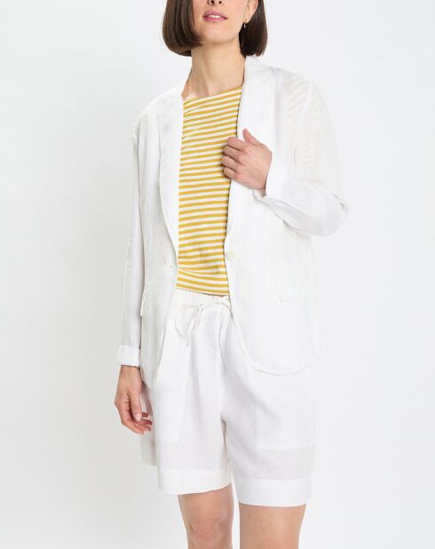Weißer Blazer aus 100% Leinen mit 1 Knopf