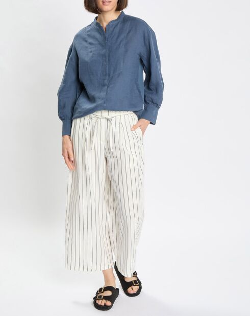 Wit/blauw gestreepte broek van linnenmix