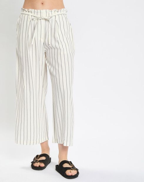 Wit/blauw gestreepte broek van linnenmix
