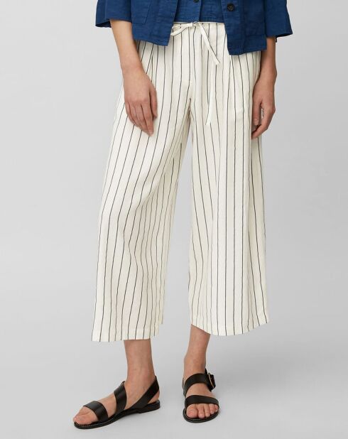 Wit/blauw gestreepte broek van linnenmix