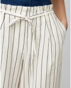 Pantalon en Lin mélangé à rayures blanc/bleu