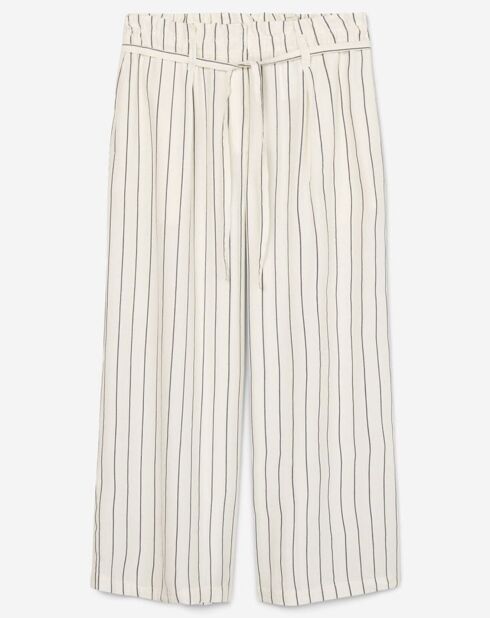 Wit/blauw gestreepte broek van linnenmix