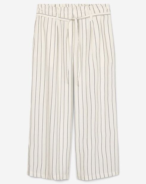 Pantalon en Lin mélangé à rayures blanc/bleu