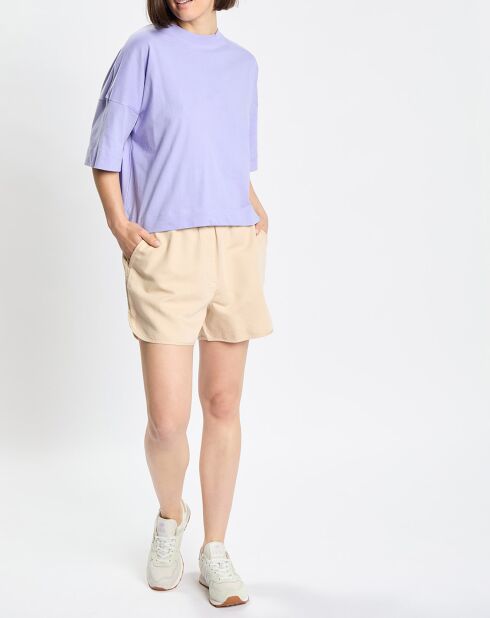 Pantalones cortos de boxeo beige con cintura elástica de algodón y lino