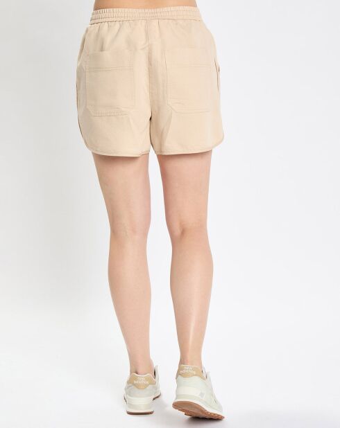 Pantalones cortos de boxeo beige con cintura elástica de algodón y lino