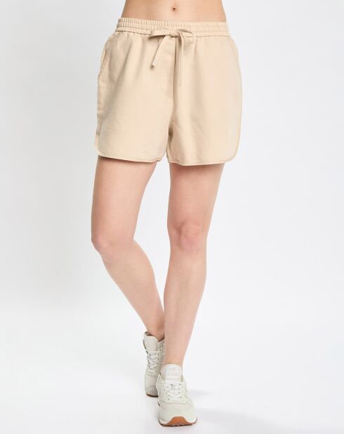 Pantalones cortos de boxeo beige con cintura elástica de algodón y lino