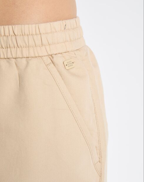 Pantalones cortos de boxeo beige con cintura elástica de algodón y lino