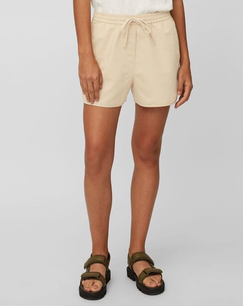 Pantalones cortos de boxeo beige con cintura elástica de algodón y lino