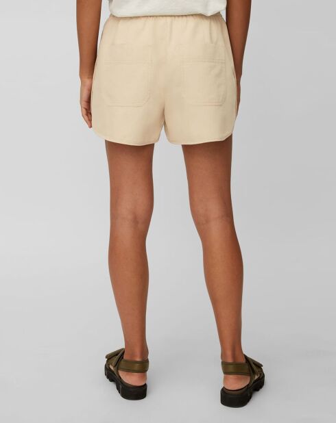 Pantalones cortos de boxeo beige con cintura elástica de algodón y lino