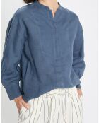 Chemise 100% Lin sans manches Col bleu moyen