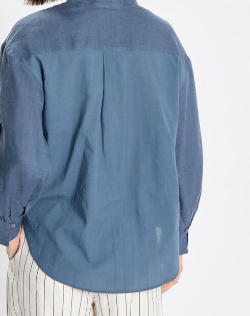 Chemise 100% Lin sans manches Col bleu moyen