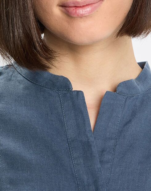 Chemise 100% Lin sans manches Col bleu moyen