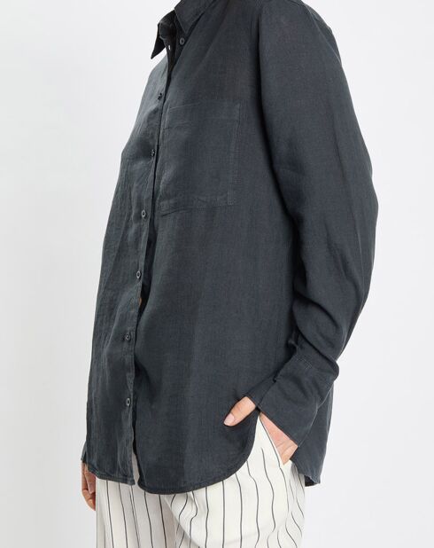 Chemise 100% Lin à Poche bleu marine