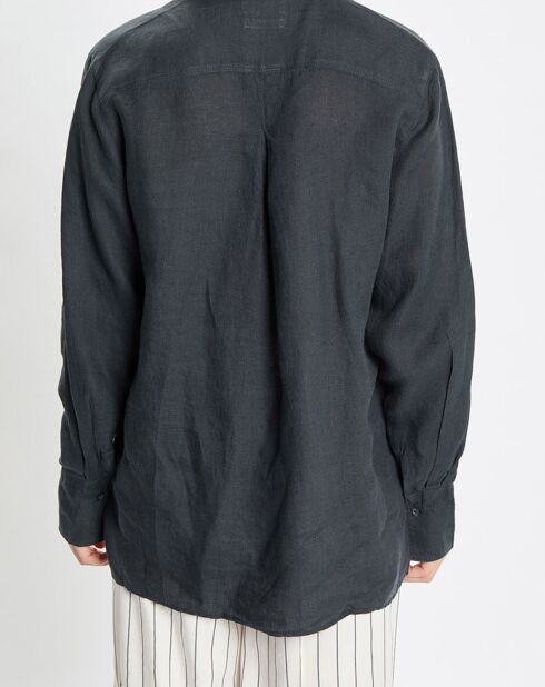 Chemise 100% Lin à Poche bleu marine