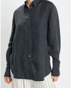 Chemise 100% Lin à Poche bleu marine