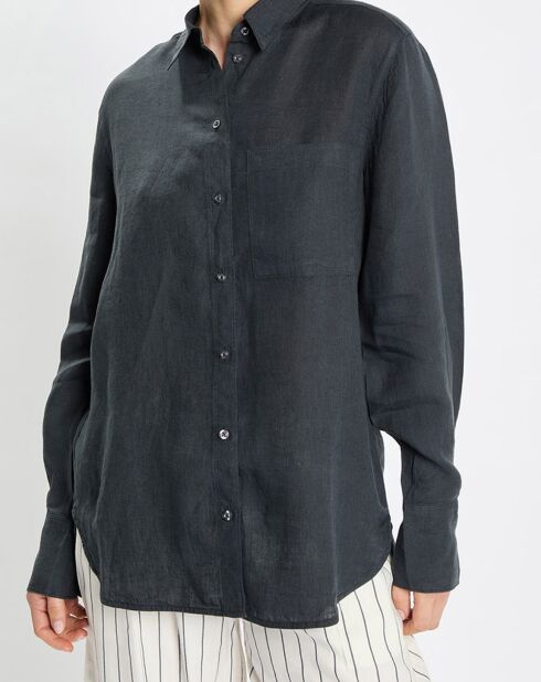 Chemise 100% Lin à Poche bleu marine