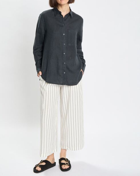 Chemise 100% Lin à Poche bleu marine