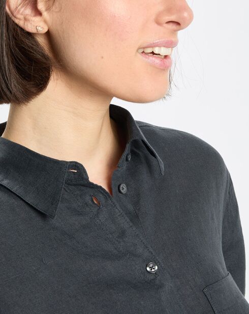 Chemise 100% Lin à Poche bleu marine