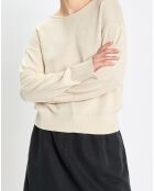 Pull en Coton & Lin Col Bateau beige clair