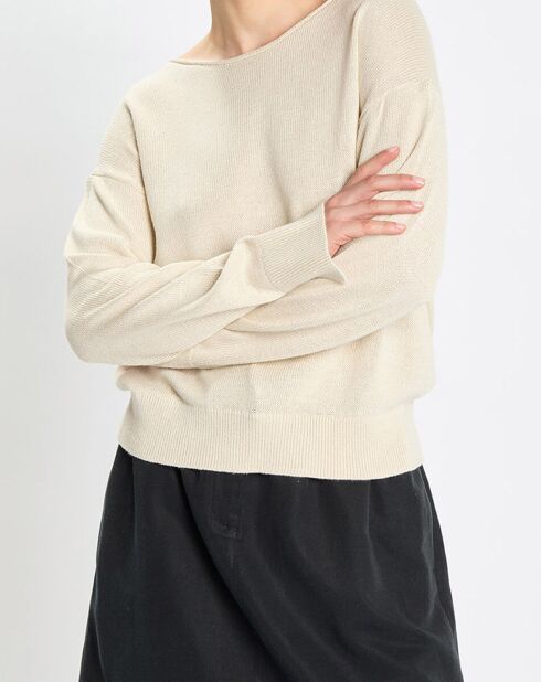 Pull en Coton & Lin Col Bateau beige clair