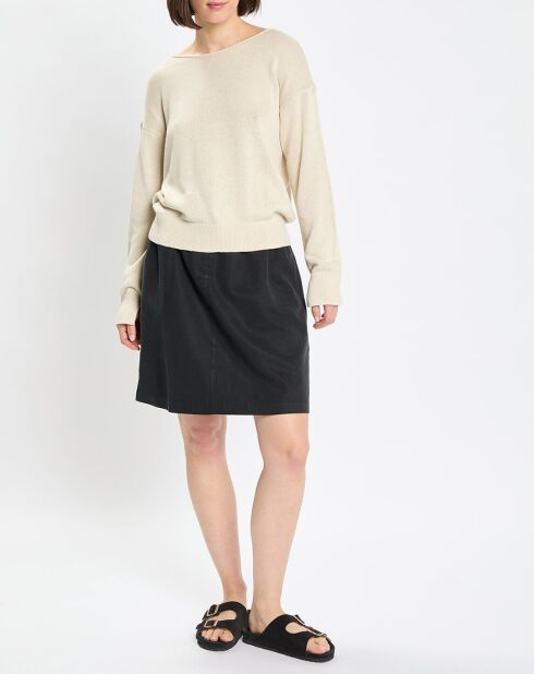 Pull en Coton & Lin Col Bateau beige clair