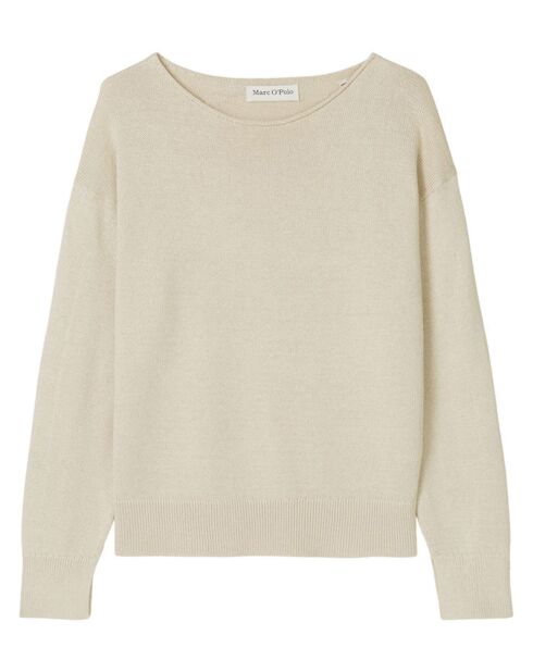 Pull en Coton & Lin Col Bateau beige clair