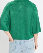 Gilet 100% Lin Maille Poche Bicol Kl vert