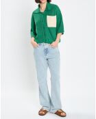 Gilet 100% Lin Maille Poche Bicol Kl vert