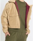 Blouson court à capuche poches zip beige