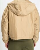 Blouson court à capuche poches zip beige