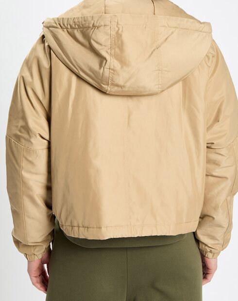 Blouson court à capuche poches zip beige