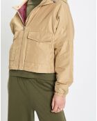Blouson court à capuche poches zip beige