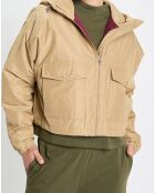Blouson court à capuche poches zip beige