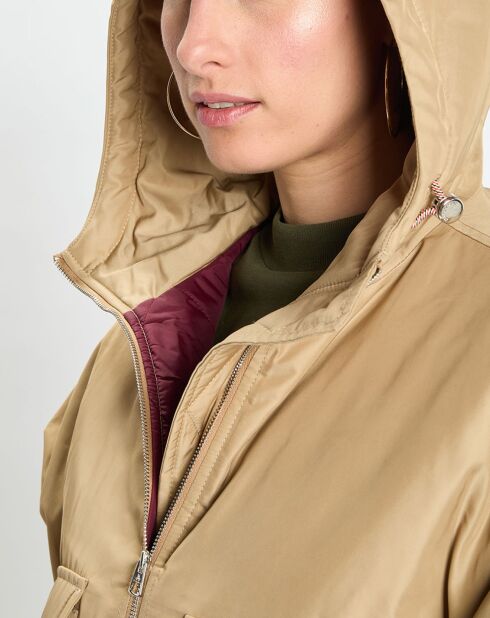 Blouson court à capuche poches zip beige