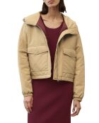 Blouson court à capuche poches zip beige