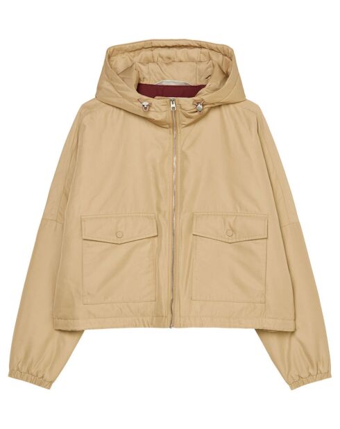 Blouson court à capuche poches zip beige