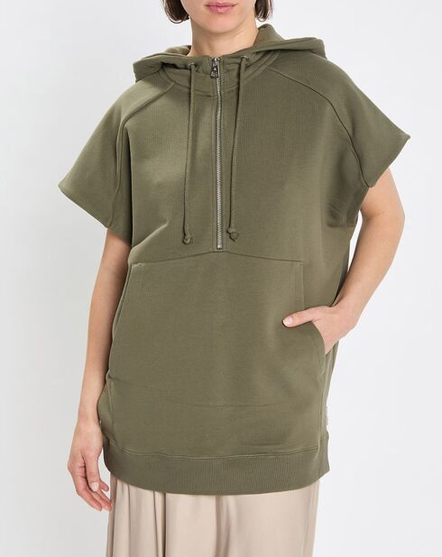 Sweat sans manches à capuche kaki