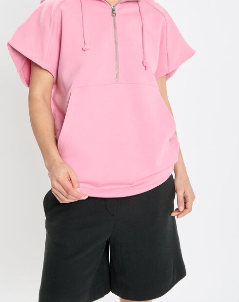 Sweat sans manches à capuche rose