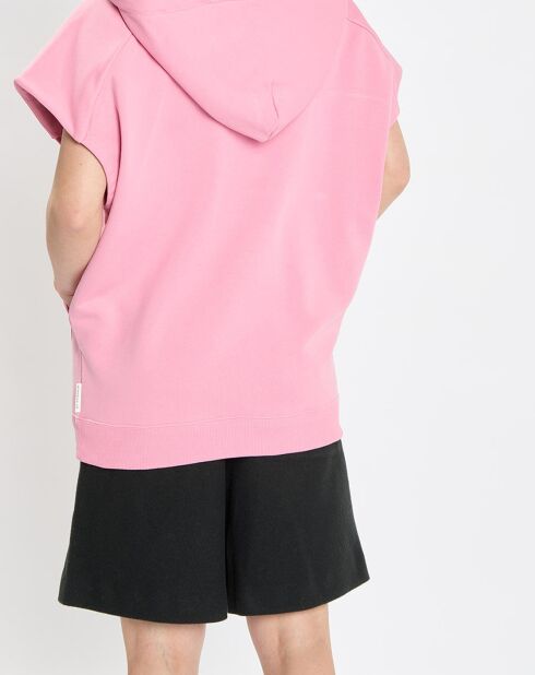 Sweat sans manches à capuche rose