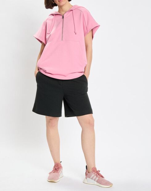 Sweat sans manches à capuche rose