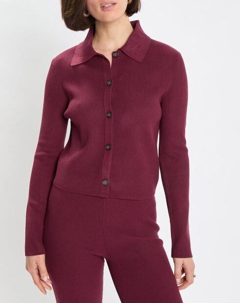 Cardigan col polo rouge foncé