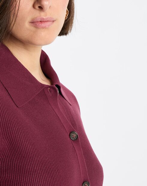 Cardigan col polo rouge foncé
