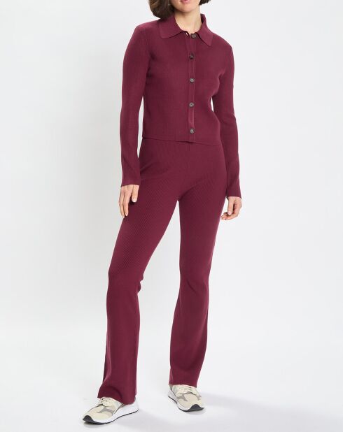 Pantalon flare côtelé rouge foncé