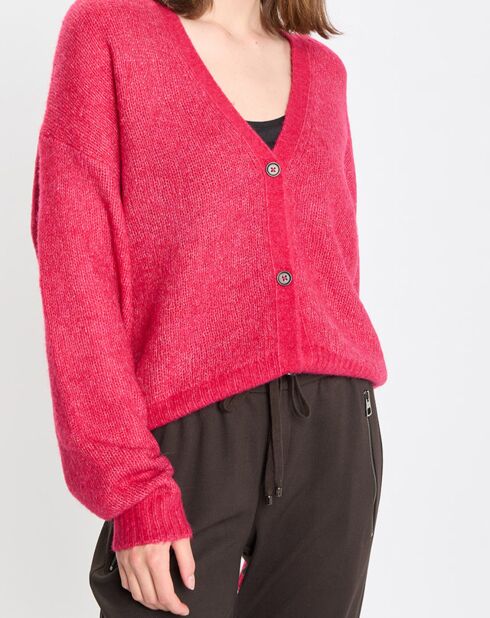 Cardigan en Laine & Alpaga mélangés framboise