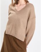 Pull en Laine mélangée col V marron clair