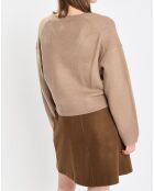 Pull en Laine mélangée col V marron clair