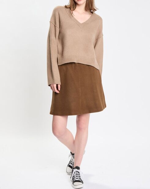 Pull en Laine mélangée col V marron clair